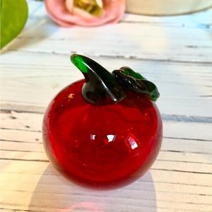 Vintage Hand Blown Glass Red Apple Fruit